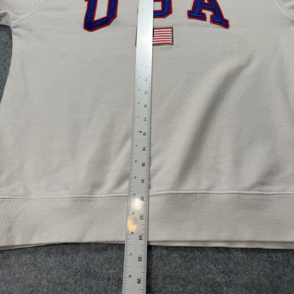 Mighty Fine USA Flag Applique Sweatshirt Men's L White Red Blue Crewneck - Picture 9 of 11